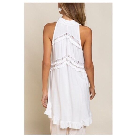 lace Paneled Ruffle Detailed Sleeveless Swing Top - Picture 6 of 13